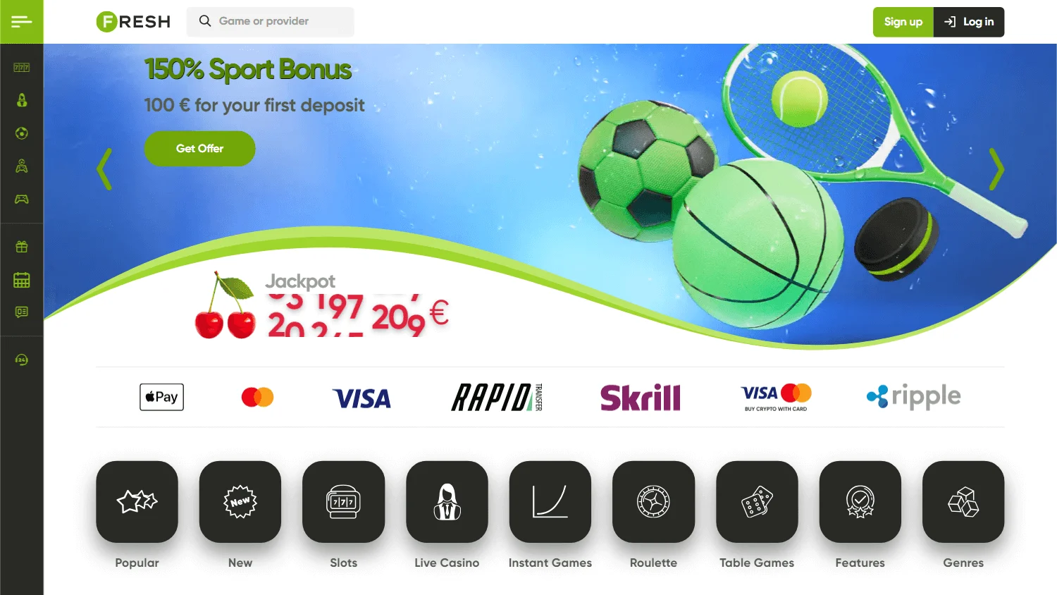 Fresh Casino home experience on desktop
